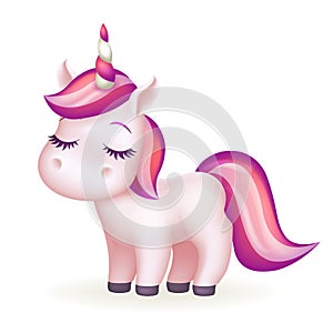 Beautiful dreaming fairytail magic animal cute long eyelashes unicorn cartoon girl isolated 3d design vector photo