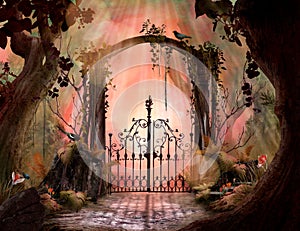 Beautiful dreamy landscape Archway in an enchanted garden