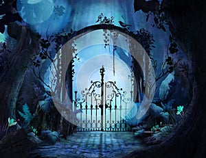 Beautiful dreamy landscape Archway in an enchanted garden photo