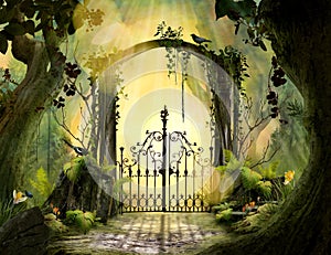 Beautiful dreamy landscape Archway in an enchanted garden