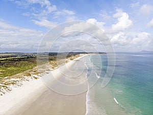 A beautiful drone photo of Puheke beach in the Karikari peninsula, Far North of New Zealand