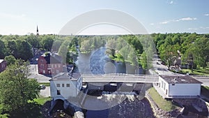 Beautiful drone shot of the river in Poltsamaa Estonia.