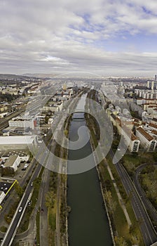 Beautiful drone shot of vienna canal in austria