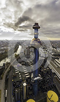 Beautiful drone shot of viennas central heating building