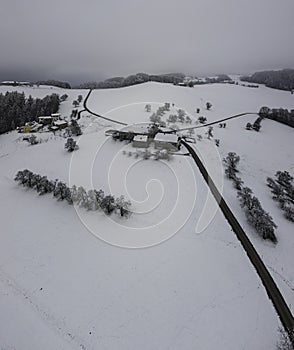 Beautiful drone shot of a winter scene in austria