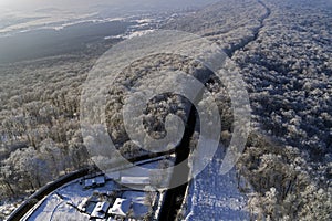 Beautiful drone view with rural landscape in winter