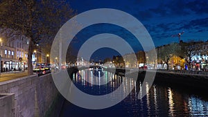 Beautiful Dublin with River Liffey by night - travel photography