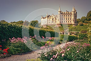 The beautiful Dunrobin castle, northern Highlands in Golspie, east coast of Scotland