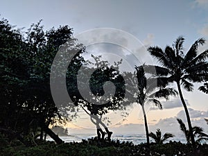 Beautiful Dusk over the ocean with waves moving to shore