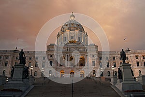 Beautiful dusk sky is illuminated in the background of the Minnesota State Capitol building