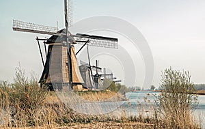 Beautiful dutch windmill landscape at Kinderdijk in the Netherlands