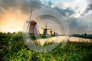 Beautiful Dutch windmills and landscape