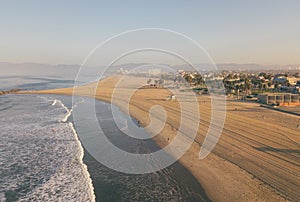 Beautiful early morning aerial sunrise view of the Venice beach in Los Angeles