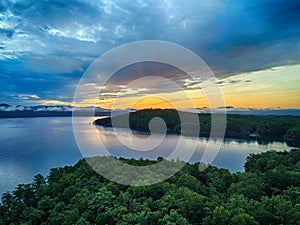 Beautiful early morning sunrise on lake jocassee south carolina