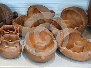 Beautiful earthenware pitchers of mud ready to cool water