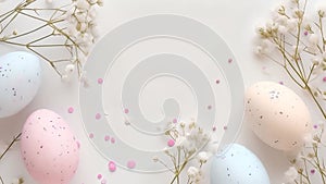 Beautiful easter background with eggs and flowers on white