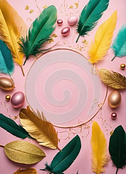 beautiful easter background with feathers. Selective focus.