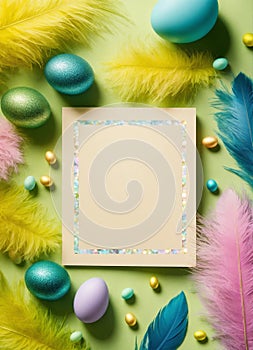 beautiful easter background with feathers. Selective focus.