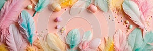 beautiful easter background with feathers. Selective focus.