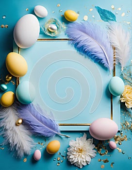 beautiful easter background with feathers. Selective focus.