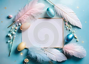 beautiful easter background with feathers. Selective focus.