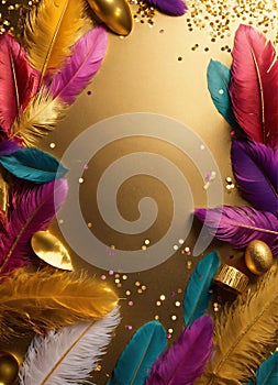 beautiful easter background with feathers. Selective focus.