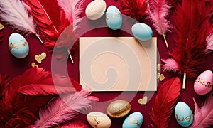 beautiful easter background with feathers. Selective focus.