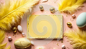 beautiful easter background with feathers. Selective focus.