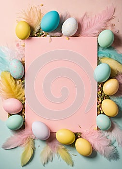 beautiful easter background with feathers. Selective focus.