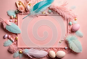 beautiful easter background with feathers. Selective focus.