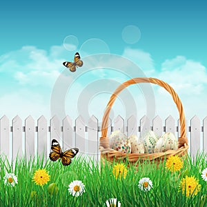 Beautiful Easter basket on a field