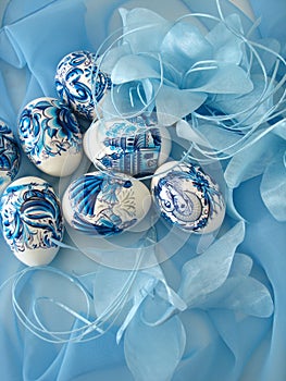 Beautiful easter eggs on blue