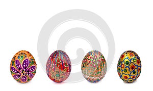 Beautiful Easter eggs painted by hand with acrylic paints. Isolated image on white