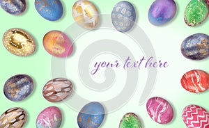 Beautiful Easter eggs and place for text on color background
