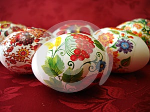 Beautiful easter eggs on red