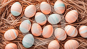 Beautiful easter eggs with stripes top view