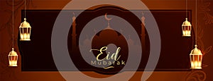beautiful eid mubarak holiday wallpaper with mosque and glowing lamp