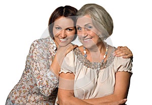 Beautiful elderly mother with an adult daughter