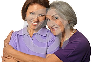 Beautiful elderly mother with an adult daughter