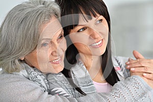 Beautiful elderly mother with an adult daughter