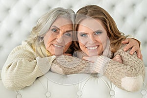 Beautiful elderly mother with an adult daughter