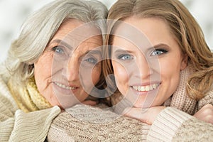 Beautiful elderly mother with an adult daughter