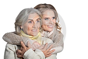 Beautiful elderly mother with an adult daughter