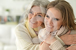 Beautiful elderly mother with an adult daughter