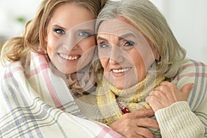 Beautiful elderly mother with an adult daughter