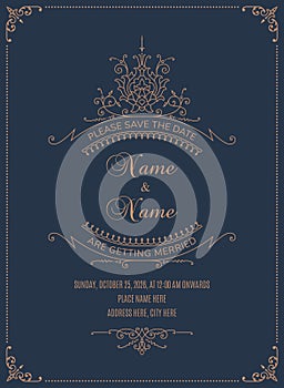 Beautiful elegance wedding card with floral ornament background. Perfect as invitation or announcement.