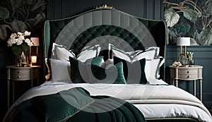 Beautiful elegant bedroom inerior design, Generative AI