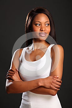 Beautiful elegant black woman in white vest