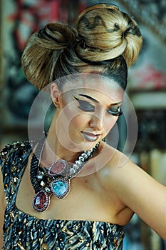 Beautiful elegant Caucasian woman with creative make up