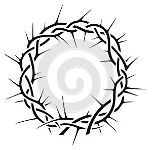 Beautiful elegant crown of thorns vector black and white illustration